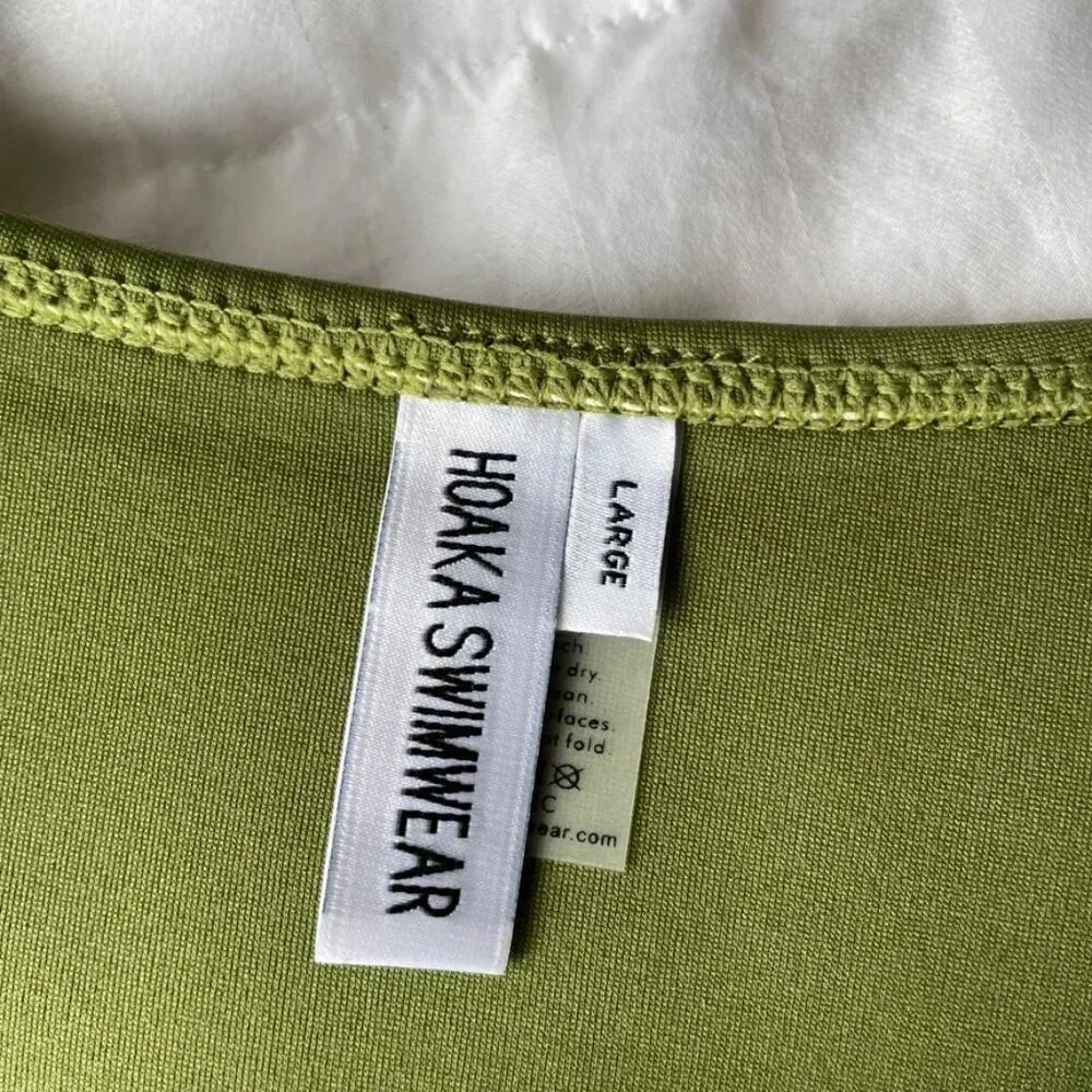 Hoaka Triangl Bikini Swimsuit SET Cheeky High Cut Bottoms Olive Green Size Large